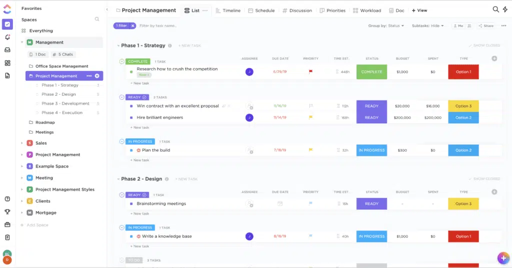 ferramentas de gestão de projetos: clickUp