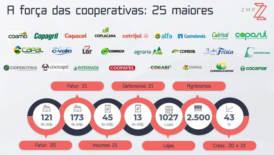 dados de faturamento e lojas maiores cooperativas agro do brasil