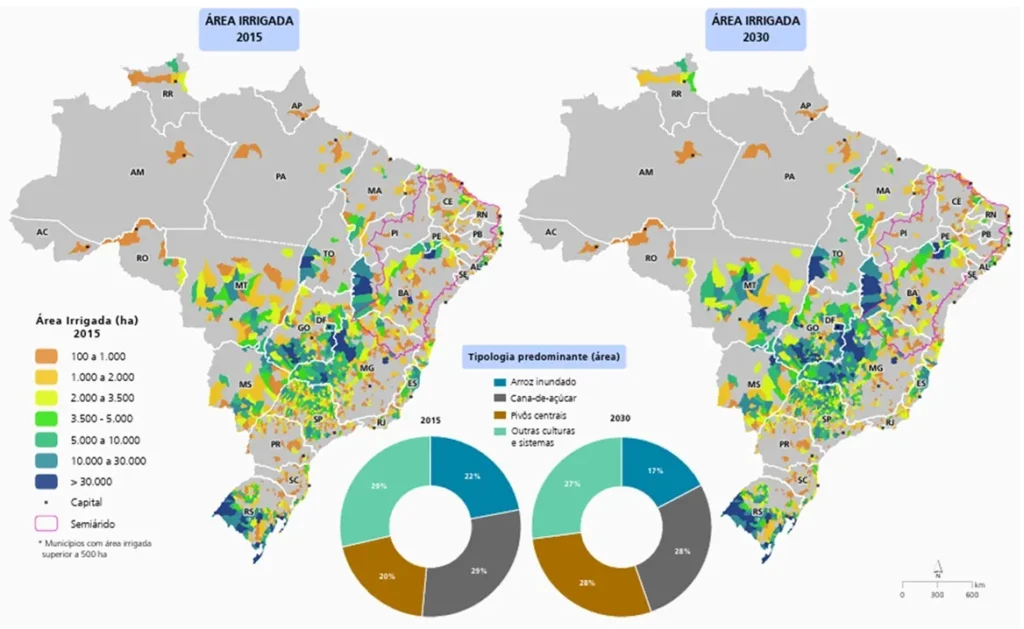 Área equipada para irrigação por município no Brasil