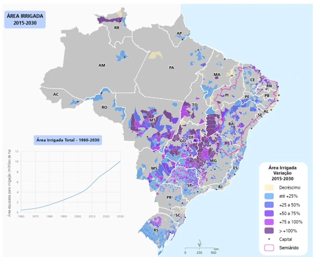 mapa da área irrigada no brasil