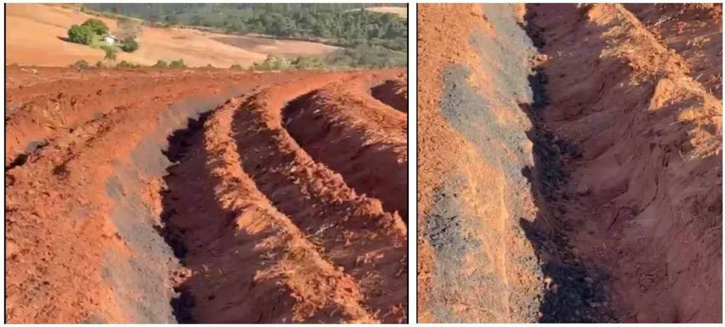 Aplicação de composto orgânico no sulco de plantio de cana-de-açúcar