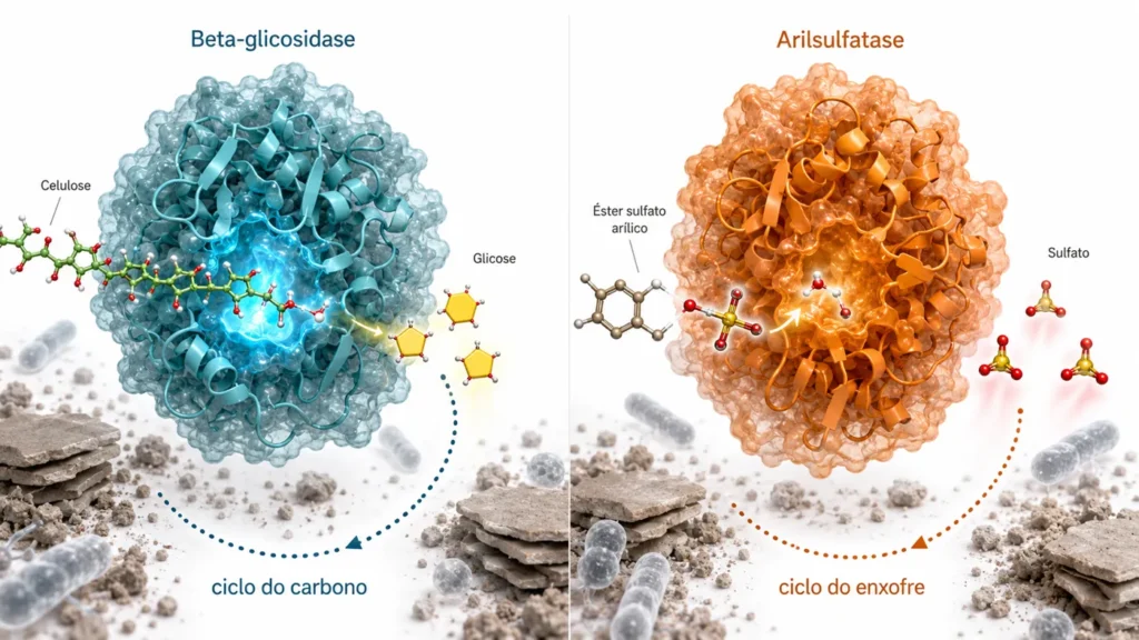 β-glicosidase (ciclo do carbono) e arilsulfatase (ciclo do enxofre)