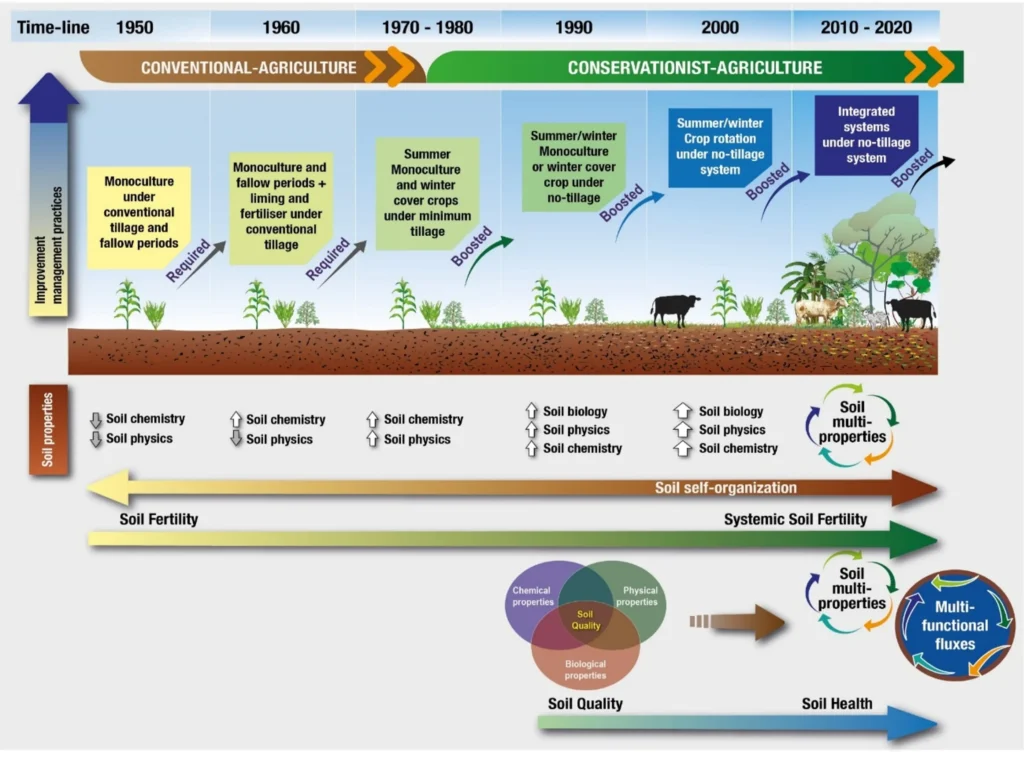 A Evolução conceitual de saúde do solo acompanhou a evolução dos sistemas agrícolas de produção no Brasil. revolução verde a evolução verde