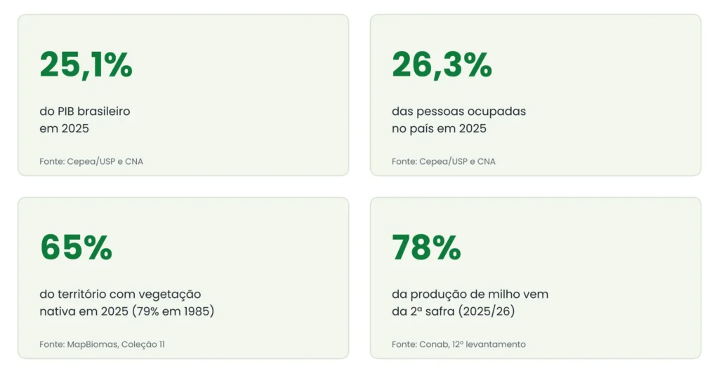 O agro em números: economia, emprego, vegetação nativa e intensificação do uso da terra